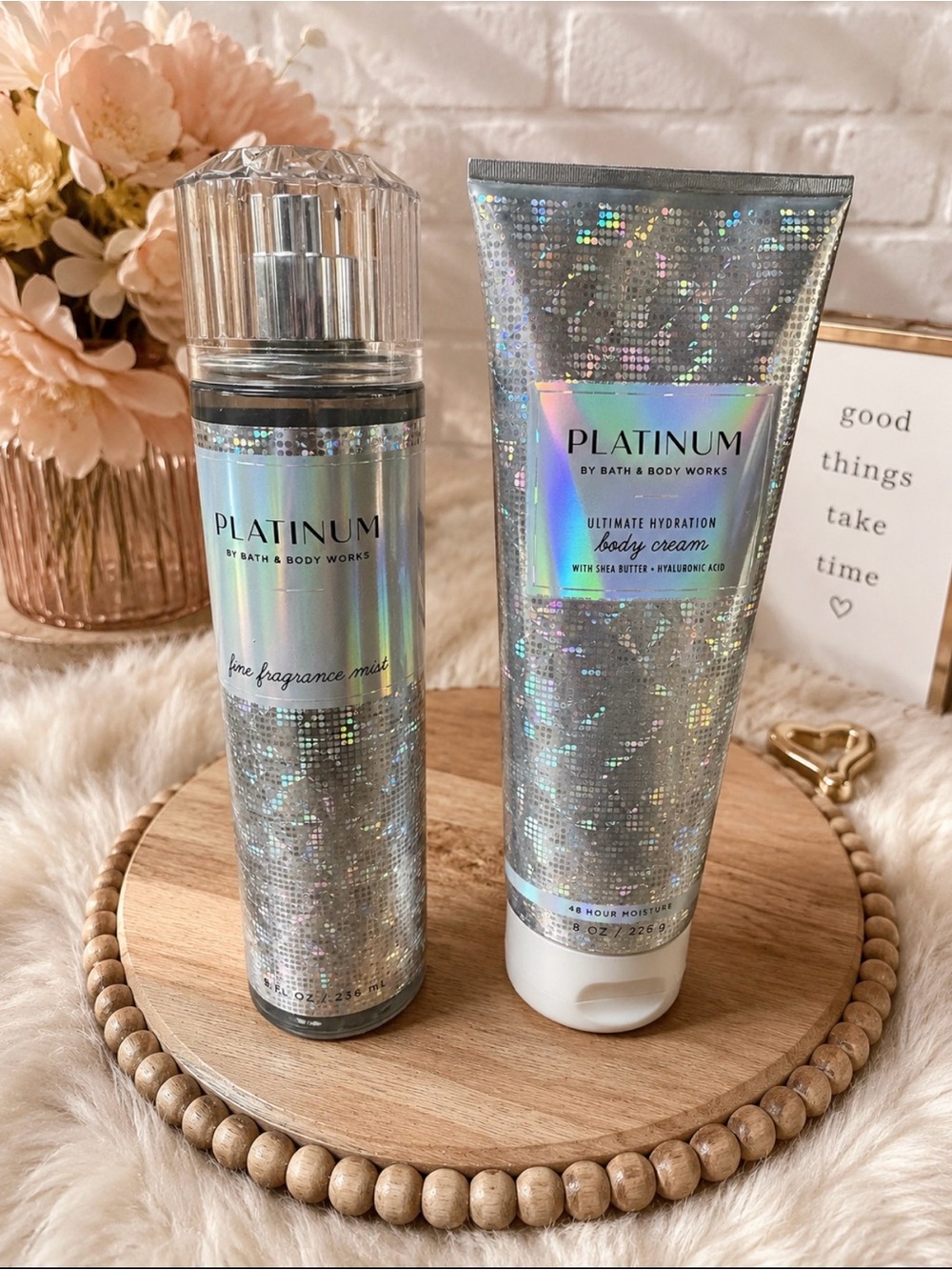 Bath & Body Works Platinum Holographic Fragrance Mist & Body Cream - Silver